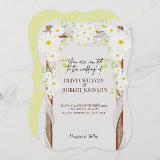 白デイジー陽気なフローラシンプル水彩 招待状