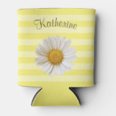 白デイジー黄ストライプのパーソナライズされた 缶クーラー (正面)