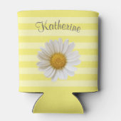 白デイジー黄ストライプのパーソナライズされた 缶クーラー (裏面)
