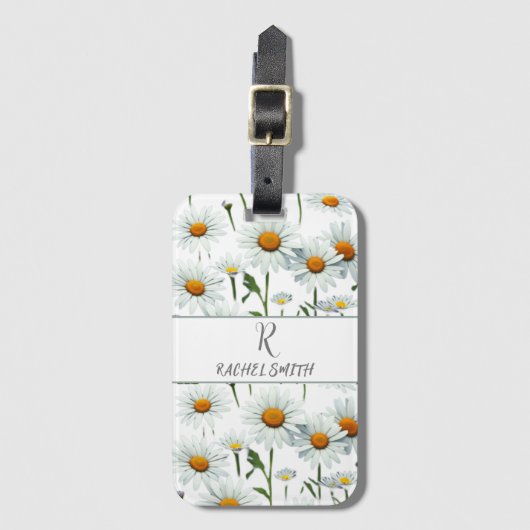 白デイジー ラゲッジタグ (正面縦)