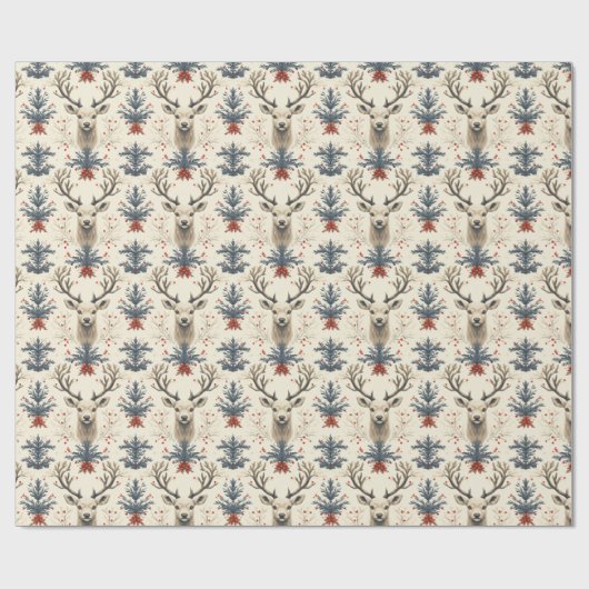 白トナカイと暖かいベージュ ラッピングペーパー (フラット)