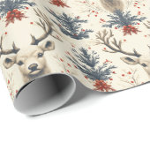 白トナカイと暖かいベージュ ラッピングペーパー (ロールコーナー)