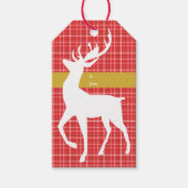 白トナカイ赤い格子模様のメリークリスマス ギフトタグ (正面)