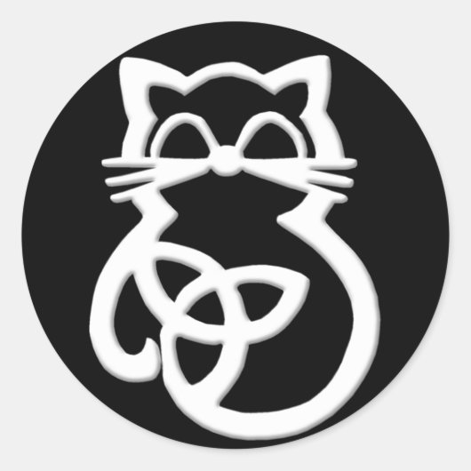 白トリニティノットケルト猫ステッカー ラウンドシール (正面)