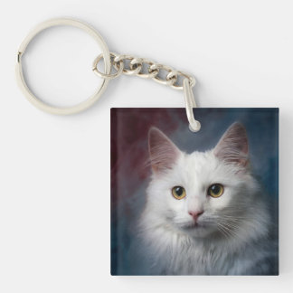 白トルコアングラ猫 赤 青 キーホルダー