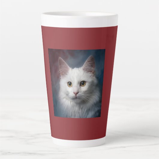 白トルコアンゴラ猫 赤と青 カフェラテマグ (正面)
