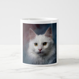 白トルコアンゴラ猫 赤と青 ジャンボコーヒーマグカップ