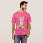 白ドイツ羊飼いドッグイースターエッグ狩りバスク Tシャツ (正面フル)