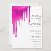 白ネオンピンクの水の色のグラデーションの結婚乾燥 招待状 (正面)