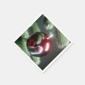 白ネコの足赤いオーナメント スタンダードカクテルナプキン (角)