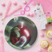 白ネコの足赤いオーナメント ペーパープレート (パーティー)