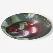 白ネコの足赤いオーナメント ペーパープレート (アングル)