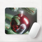 白ネコの足赤いオーナメント マウスパッド (マウス)