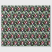 白ネコの足赤いオーナメント ラッピングペーパー (フラット)