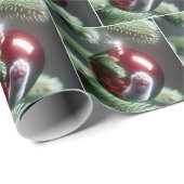 白ネコの足赤いオーナメント ラッピングペーパー (ロールコーナー)