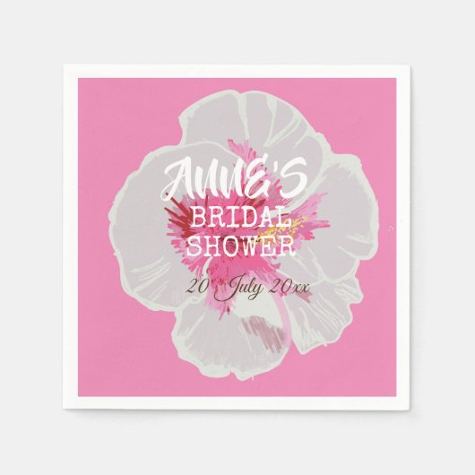 白ハイビスカスフラワーカスタムズ スタンダードカクテルナプキン (正面)