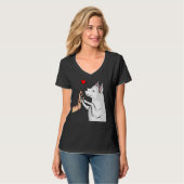 白ハスキー愛かわいい犬ママ女の子女性 Tシャツ (正面フル)