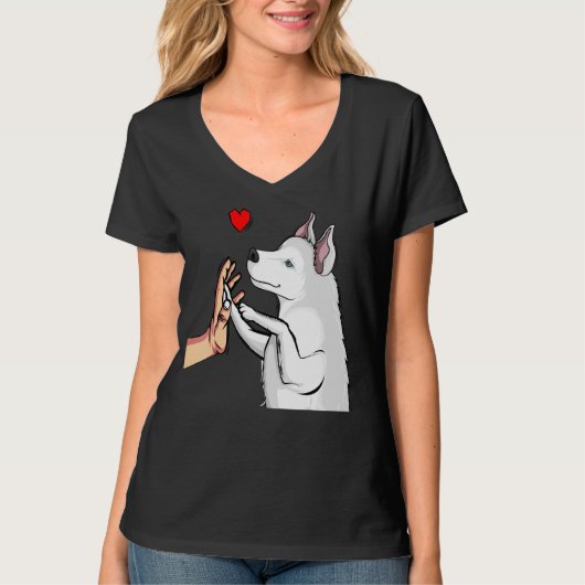 白ハスキー愛かわいい犬ママ女の子女性 Tシャツ (正面)