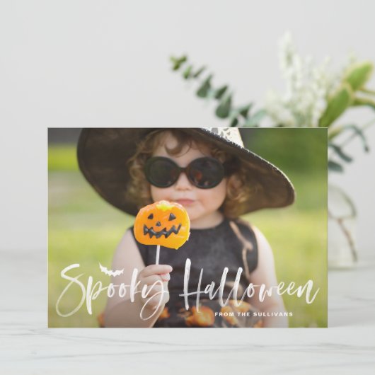 白ハロウィン不気味ブラシレタリング写真 シーズンカード (スタンド正面)