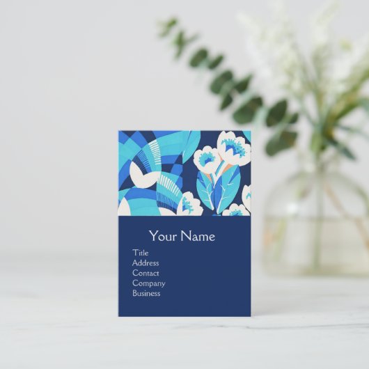 白ハワイ青い花のフローラモノグラム 名刺 (スタンド正面)