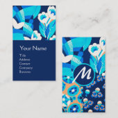 白ハワイ青い花のフローラモノグラム 名刺 (正面/裏面)