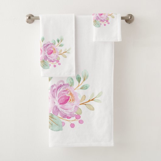 白バスタオオルセットのピンクのバラの水色 バスタオルセット (インサイチュ)