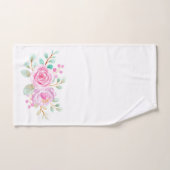 白バスタオオルセットのピンクのバラの水色 バスタオルセット (ハンドタオル)