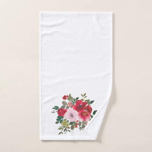 白バスタオルの水色ピンクと赤のバラ バスタオルセット (ハンドタオル)