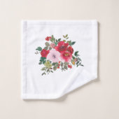 白バスタオルの水色ピンクと赤のバラ バスタオルセット (ウォッシュタオル)