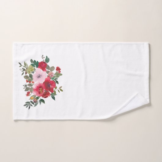 白バスタオルの水色ピンクと赤のバラ バスタオルセット (ハンドタオル)