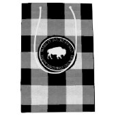 白バッファローラベルPlaid白黒ID603 ミディアムペーパーバッグ