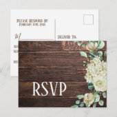 白バラあじさいフローラダークウッド結婚式rsvp インビテーションポストカード (正面/裏面)