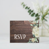 白バラあじさいフローラダークウッド結婚式rsvp インビテーションポストカード (スタンド正面)