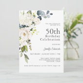 白バラとアジサイエレガント50誕生日 招待状 (スタンド正面)