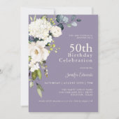 白バラとアジサイエレガント50誕生日 招待状 (正面)