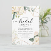 白バラとアジサイ金ゴールドグリッターブライダル 招待状 (スタンド正面)