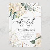 白バラとアジサイ金ゴールドグリッターブライダル 招待状 (正面/裏面)