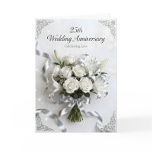 白バラとシルバーリボンの結婚25周年記念