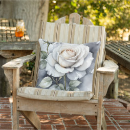 白バラとバラの芽、シルバー離れ アウトドアクッション