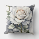 白バラとバラの芽、シルバー離れ アウトドアクッション (正面)