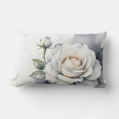 白バラとバラの芽、シルバー離れ アウトドアクッション (正面)