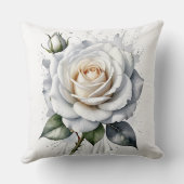 白バラとバラの芽、シルバー離れ クッション (裏面)
