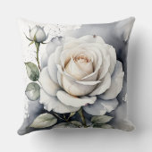 白バラとバラの芽、シルバー離れ クッション (裏面)