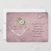 白バラとリボンハートピンクのはがき 招待状 (正面)