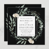 白バラと緑のクリスチャン結婚聖書 招待状 (正面/裏面)