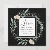 白バラと緑のクリスチャン結婚聖書 招待状 (裏面)