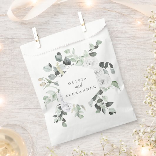 白バラと緑のフローラ結婚のモノグラムF フェイバーバッグ (クリップ留めされた状態)