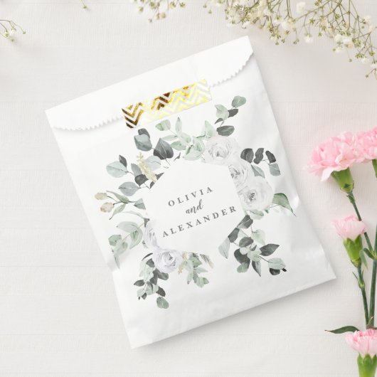 白バラと緑のフローラ結婚のモノグラムF フェイバーバッグ (封をした状態)