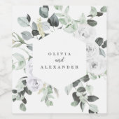 白バラと緑のフローラ結婚ズモノグラム ワインラベル (シングルラベル)