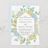 白バラと青あじさい結婚の 招待状 (正面/裏面)